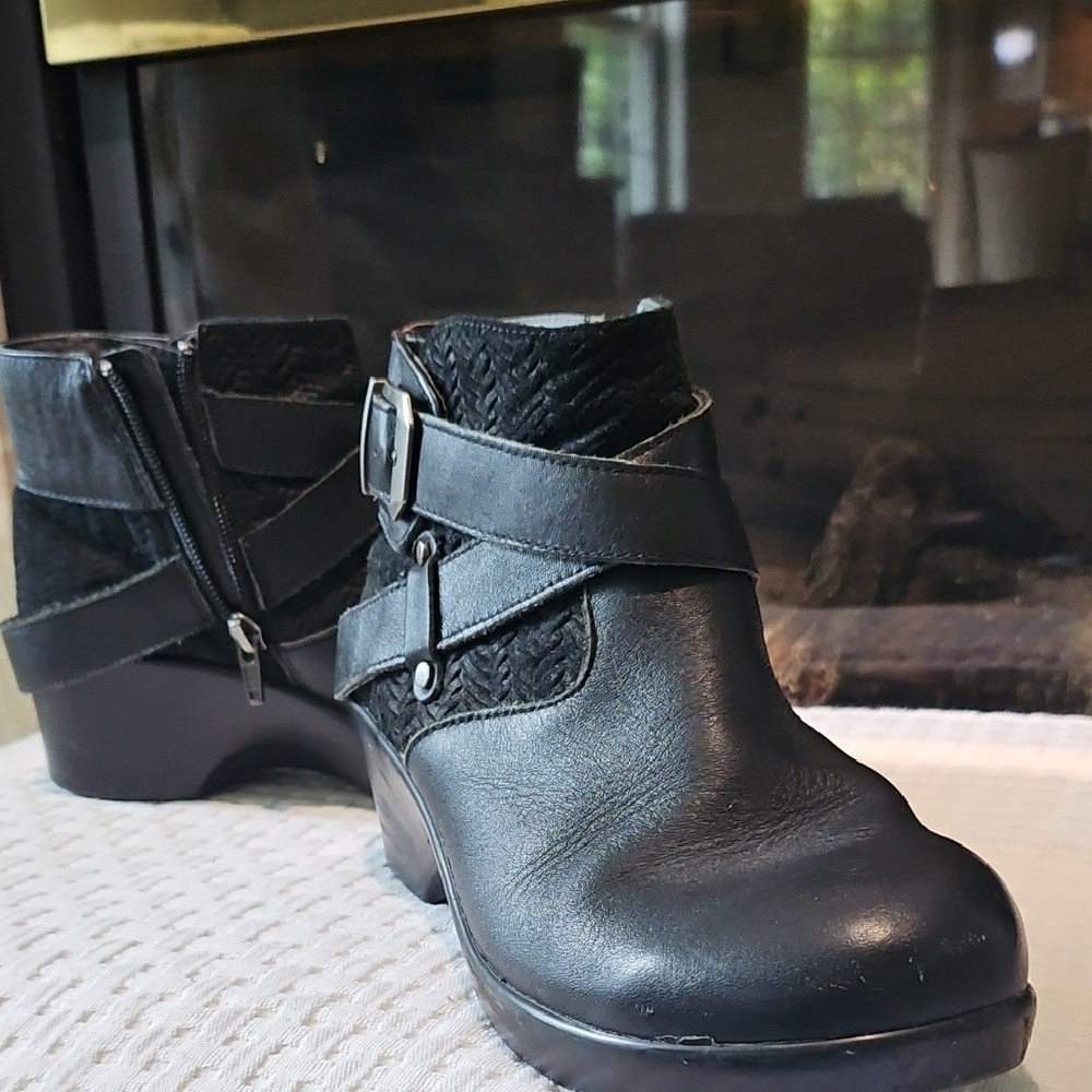 Alegria Slip Resistance Black Leather Short Boots Size 37
